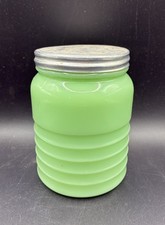 Jadeite Green Uranium Glass "TEA" Kitchen Canister, Ribbed Beehive Form, 4.5" Tall — listing 3