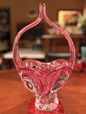 Vintage Bohemian Art Glass Bowl, Iridescent Pink & Green Sommerso, Triangular Form — listing 5