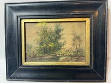 Antique Watercolor Landscape Painting with River, Cottage & Tree, Signed — listing 4