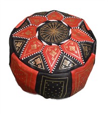 Square Moroccan-Style Leather Pouf Ottoman in Tan/Camel — listing 6
