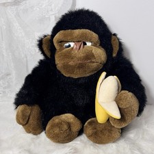 Vintage Cream & Pink Plush Gorilla/Monkey with Satin Rosebud