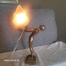 Art Deco Marbled Glass Skyscraper Table Lamp with Chrome and Wood Stand, 15in — listing 4