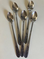Set of 4 Stainless Steel Iced Tea Spoons with Ornate Baroque-Style Pierced Handles — listing 6