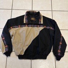 Vintage 1990s David James Southwestern Aztec Print Bomber Jacket, Teal, Size XL — listing 4