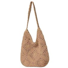 Natural Crochet Tote Bag with Suede-Look Fabric Handle — listing 4