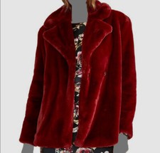 Deep Red Wool-Blend Coat with Faux Fur Trim Collar, Cuffs & Hem — listing 6