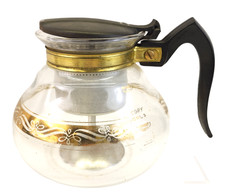 Vintage Glass Coffee Carafe with Ornate Chrome Handle and Pierced Collar — listing 4