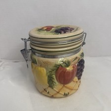 Gourmet Home Accents Ceramic Hinged Canister Set (Pair) with Embossed Fruit Basketweave Design — listing 3