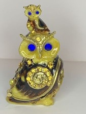 Enameled Metal Owl Figural Hinged Trinket Box with Rhinestone Accents — listing 6