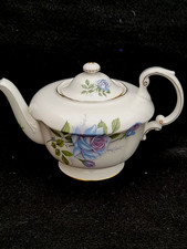Paragon Bone China Teapot with Blue & Gold Lace Border and Floral Bouquet