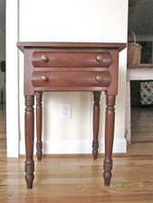 Antique Two-Drawer Wooden Side Table / Nightstand with Turned Legs — listing 6