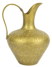Vintage Solid Brass Pitcher Made in India, 8.5" Tall with Dark Patina — listing 4