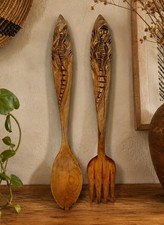 Large Carved Wood Fork and Spoon Wall Decor Set with Twisted Handles — listing 4