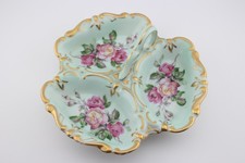 Antique Victorian Hand-Painted Porcelain Three-Section Leaf-Form Sweetmeat / Divided Serving Dish with Center Twist Handle — listing 3