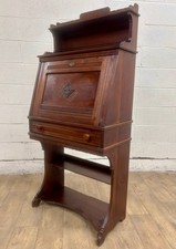 Victorian secretary walnut Antique Victorian Walnut Marquetry Drop-Front Secretary Desk with Mirrored Gallery — listing 6