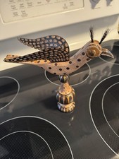 Hand-Carved Folk Art Roadrunner / Pheasant Bird Sculpture on Stand, Signed H. Michener — listing 2