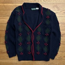 Carroll Reed Vintage Wool Cable-Knit Cardigan Sweater in Cranberry Red — listing 3