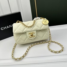 Cream Diamond-Quilted Flap Shoulder Bag with Silver Turn-Lock Clasp Yes - designer brand — listing 3
