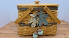 1998 Longaberger Handwoven Basket with Botanical Fields Fabric Liner and Plastic Protector — listing 4