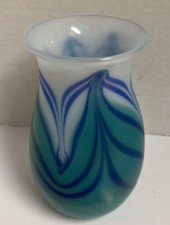 Hand-Blown Art Glass Pinched Heart-Form Vase with White Filigree Threading — listing 6
