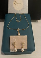 Vintage Christian Dior Pearl & Rhinestone Drop Clip Earrings with Two Jade & Aventurine Jewelry Pieces (3-Piece Lot) — listing 6