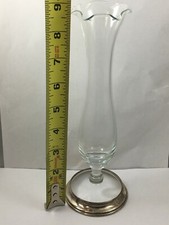 Vintage Silverplate Footed Bud Vase with Ruffled Clear Glass Insert — listing 4