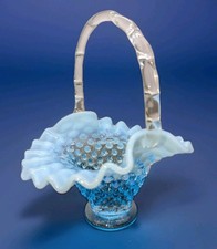Blue Opalescent Ruffled Footed Vase with Block/Plaid Pattern — listing 3