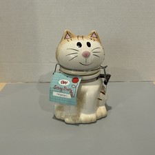 Gray Ceramic Figural Cat Lidded Jar with Raised Paw — listing 4
