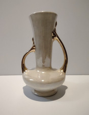 Vintage Mid-Century Iridescent Lusterware Twin-Handled Vase with Gold Trim