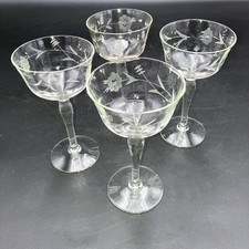 Set of 7 Vintage Wheel-Cut Floral Etched Champagne Coupe Glasses — listing 2