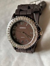 Geneva Purple Silicone Band Rhinestone Bezel Ladies Quartz Watch, Large Face — listing 3