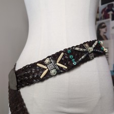Lot of 3 Vintage Hand-Beaded Belts, Native American Style Floral & Geometric Loomwork on Leather Backing — listing 4