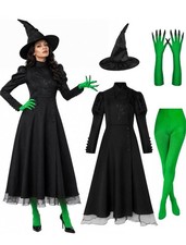 Women's Gothic Witch/Sorceress Halloween Costume Dress with High Collar and Bell Sleeves — listing 6