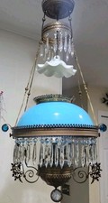 Antique Victorian Hanging Oil Library Lamp with Hand-Painted Rose Font and White Milk Glass Dome Shade — listing 5