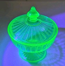Vintage Uranium Green Depression Glass Footed Punch Cup / Teacup with Cherry & Leaf Pattern — listing 2