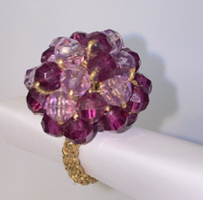Handmade Bead-Embroidered Statement Ring with Faceted Red Rhinestone — listing 6