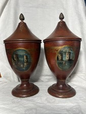 Regency-Style Red Tole Painted Chestnut Urn with Lion Mask Handles and Gilt Decoration — listing 3