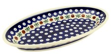 Handmade Studio Pottery Oval Serving Tray with Blue Ombré Glaze and Dotted Center — listing 3
