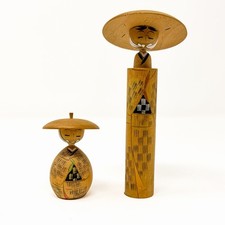 Vintage Japanese Creative Kokeshi Wood Doll with Red Bow, 7.5 inches — listing 2