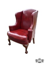 Vintage Wood Frame Leather Upholstered Armchair (underside view), listing 3