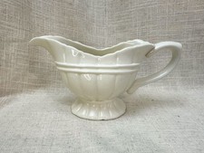 White Ceramic Gravy Boat with Attached Underplate, Scrolled Handle, listing 2