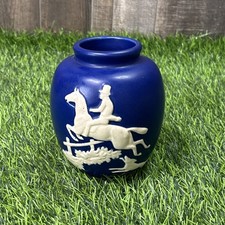 Weller Chase Triple Vase, Cobalt Blue with Cameo Equestrian Hunt Scene — listing 4