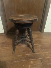 Antique Victorian Adjustable Piano Stool with Glass Ball & Claw Feet and Floral Needlepoint Seat — listing 6