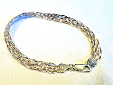 Sterling Silver 925 Italy Woven Mesh Braided Bracelet with Bolt Ring Clasp, 7.5" L