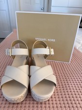 Michael Kors Snakeskin-Embossed Platform Slingback Sandals, Size 6M — listing 6