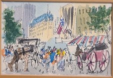 Original Watercolor Painting, Central Park Ice Skaters at Night with NYC Skyline — listing 5