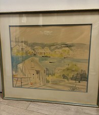 Framed European Village Watercolor Print with Church Spire and Timbered Houses — listing 3