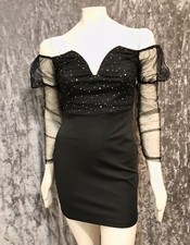 Chic Me Black Rose Gold Sequin Floral Mesh Sleeve Plus Size Party Dress
