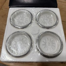 Set of 6 Silver-Plated Ornate Scroll-Engraved Coasters