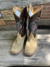 Anderson Bean Square Toe Cowboy Boots, Distressed Tan Vamp with Dark Green Suede Shaft, Size 12 D — listing 6